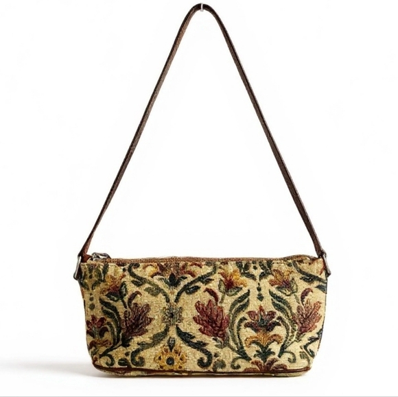Talbots Vintage Floral Tapestry Shoulder Mini Bag with Leather Trim